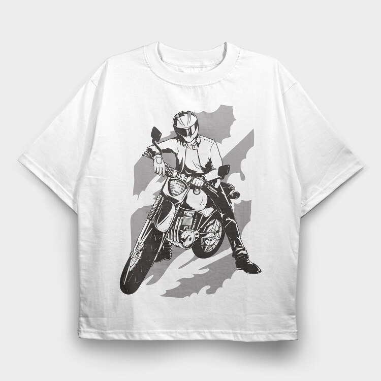 Person With Motorcycle Motorcyclist, Tricou Oversize Barbati (Unisex)