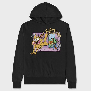 Scared Cat Funny Vacuuming, Hanorac Oversize Barbati (Unisex)