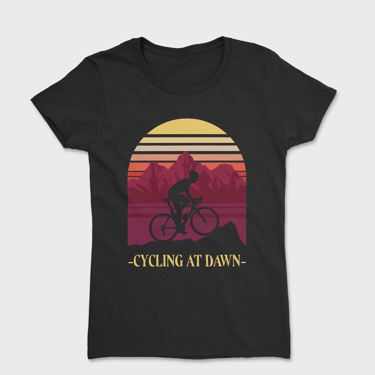 Person Cycling Retro Sunset Dawn, Tricou Femei