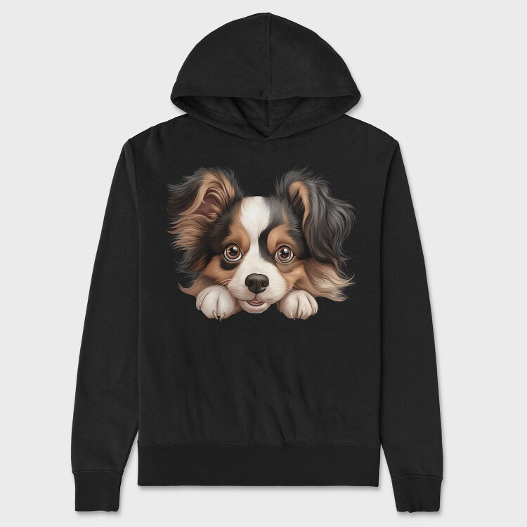 Papillon Peeking, Hanorac Oversize Barbati (Unisex)