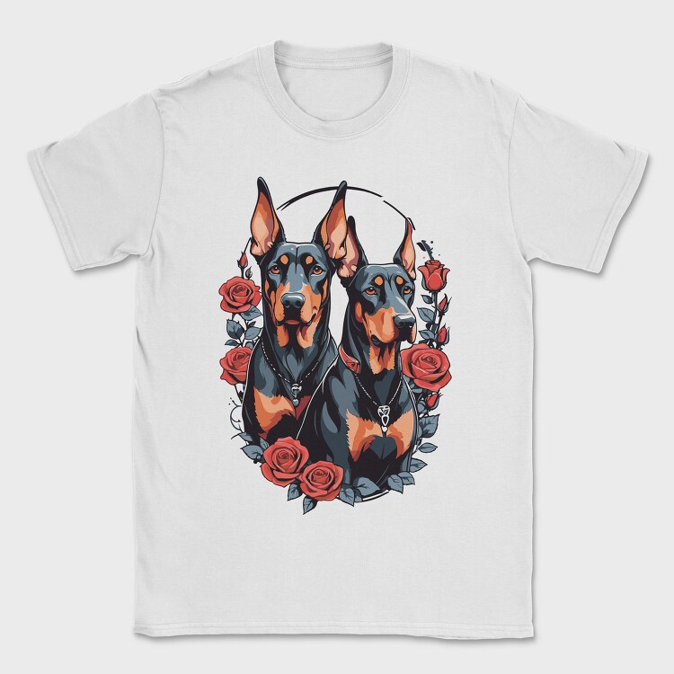 Doberman and Roses, Tricou Barbati (Unisex)