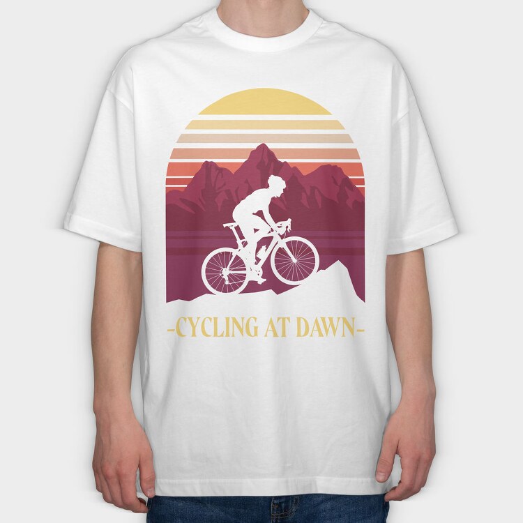 Person Cycling Retro Sunset Dawn, Tricou Oversize Barbati (Unisex)