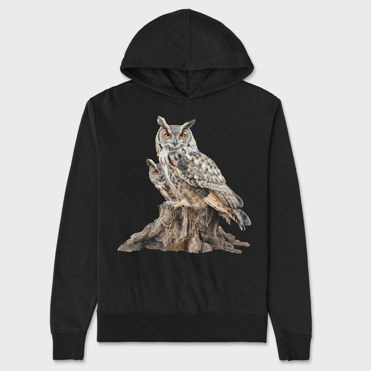Owls On Stump, Hanorac Oversize Barbati (Unisex)