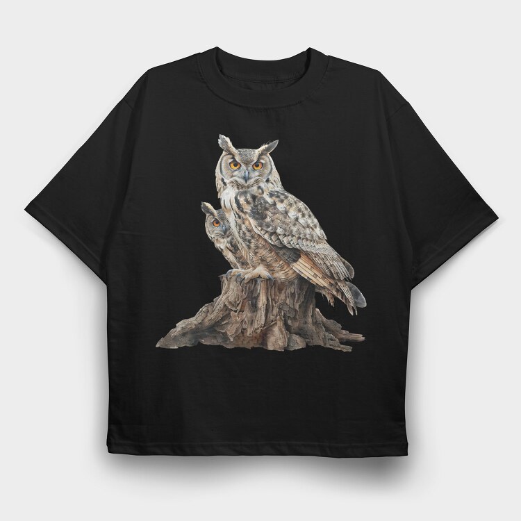 Owls On Stump, Tricou Oversize Barbati (Unisex)