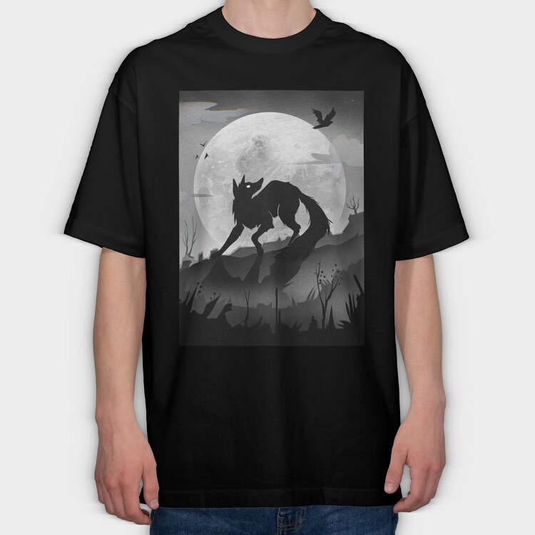 Dark Animals Wolf Silhouette, Tricou Oversize Barbati (Unisex)