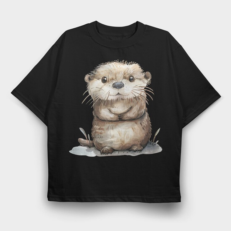 Otter Cute Face, Tricou Oversize Barbati (Unisex)
