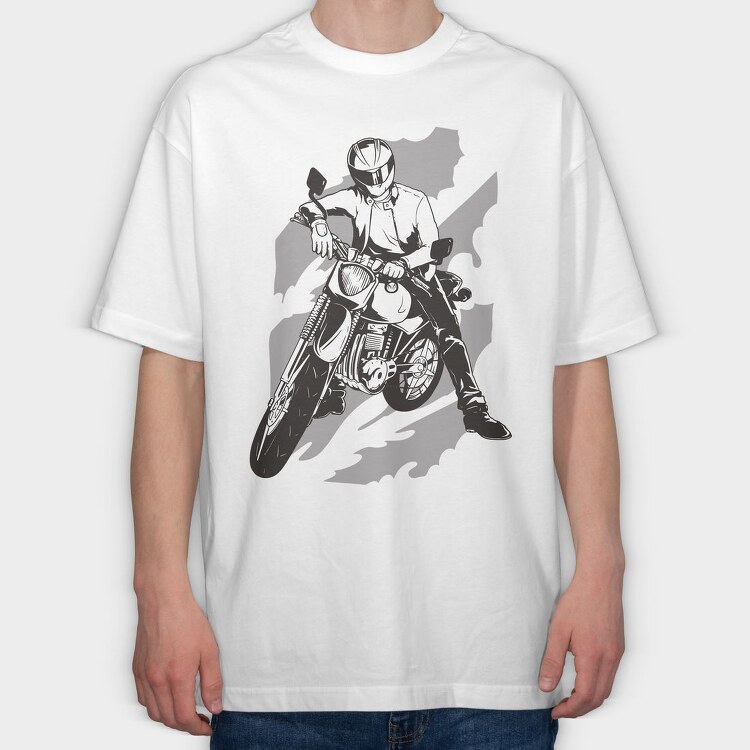 Person With Motorcycle Motorcyclist, Tricou Oversize Barbati (Unisex)