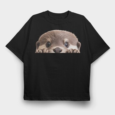 Otter Face Peeking, Tricou Oversize Barbati (Unisex)