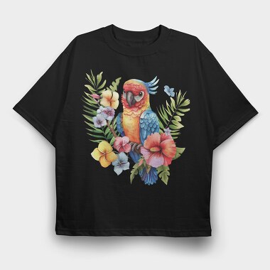 Parrot Flowers Sublimation, Tricou Oversize Barbati (Unisex)