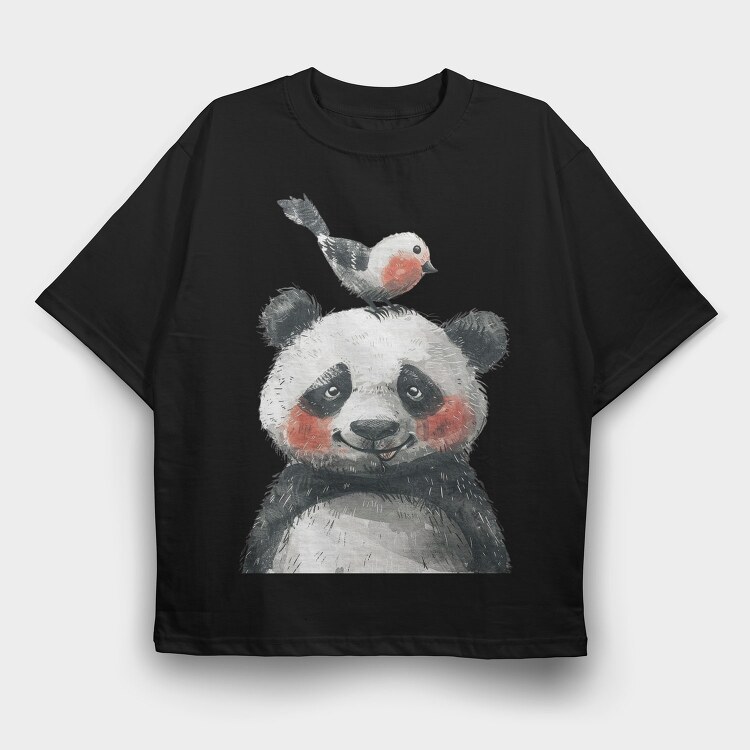 Panda Bird Stack, Tricou Oversize Barbati (Unisex)
