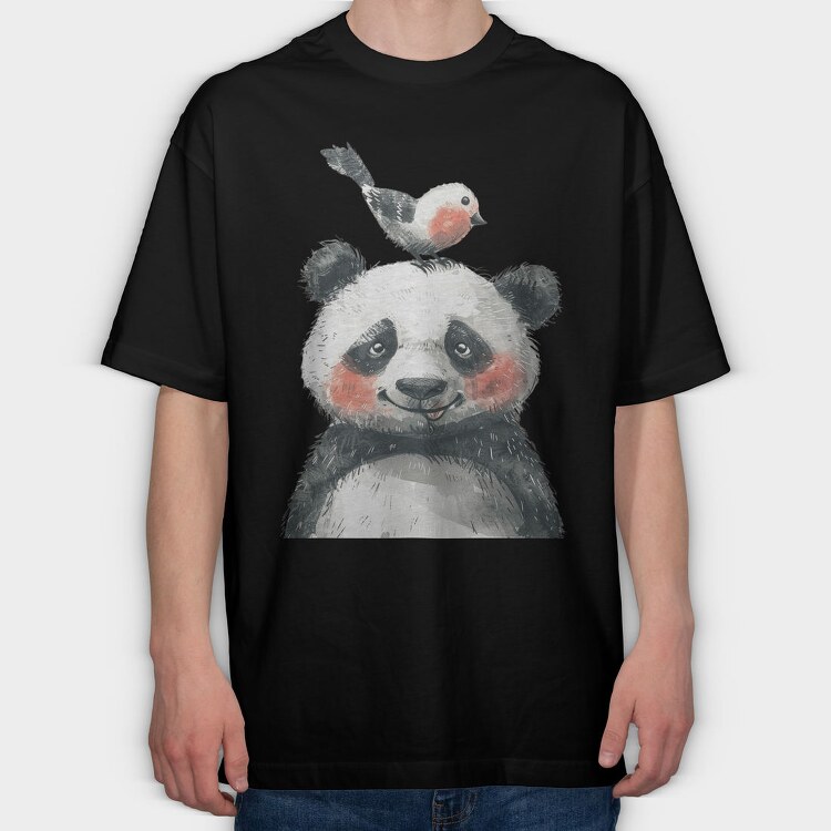 Panda Bird Stack, Tricou Oversize Barbati (Unisex)
