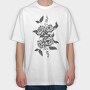 Peony Flower And Leaves Tattoo, Tricou Oversize Barbati (Unisex)