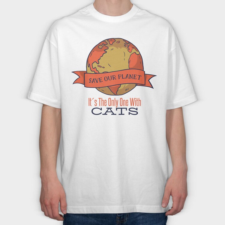 Save Earth Cat Funny Save Our Planet, Tricou Oversize Barbati (Unisex)