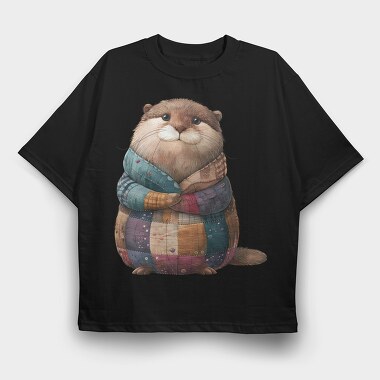 Otter Patchwork Scarf, Tricou Oversize Barbati (Unisex)
