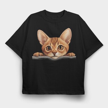 Peeking Cat Brown, Tricou Oversize Barbati (Unisex)