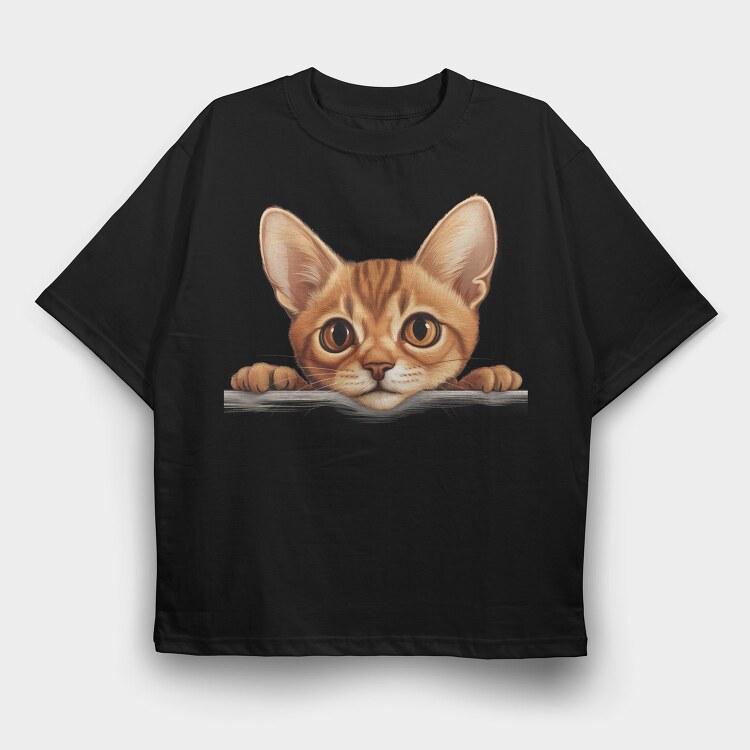 Peeking Cat Brown, Tricou Oversize Barbati (Unisex)