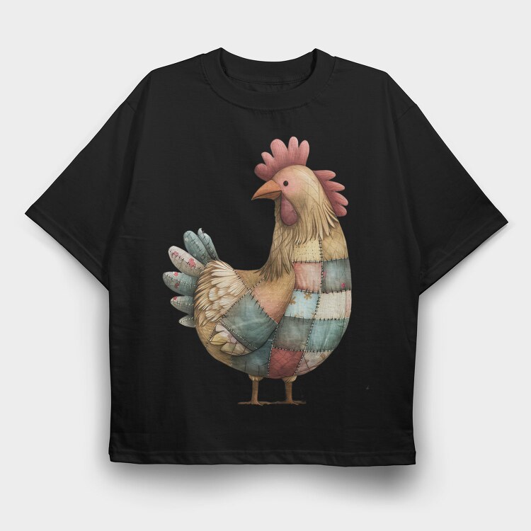 Patchwork Rooster Art, Tricou Oversize Barbati (Unisex)
