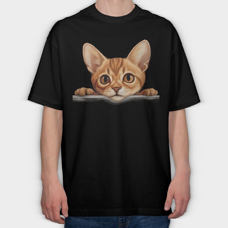 Peeking Cat Brown, Tricou Oversize Barbati (Unisex)