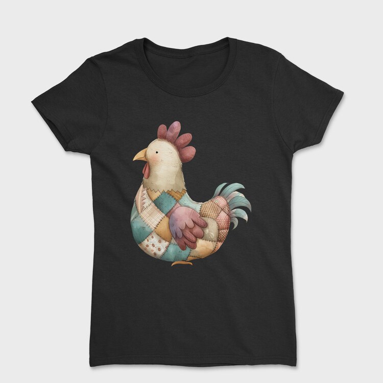 Patchwork Rooster Clipart, Tricou Femei
