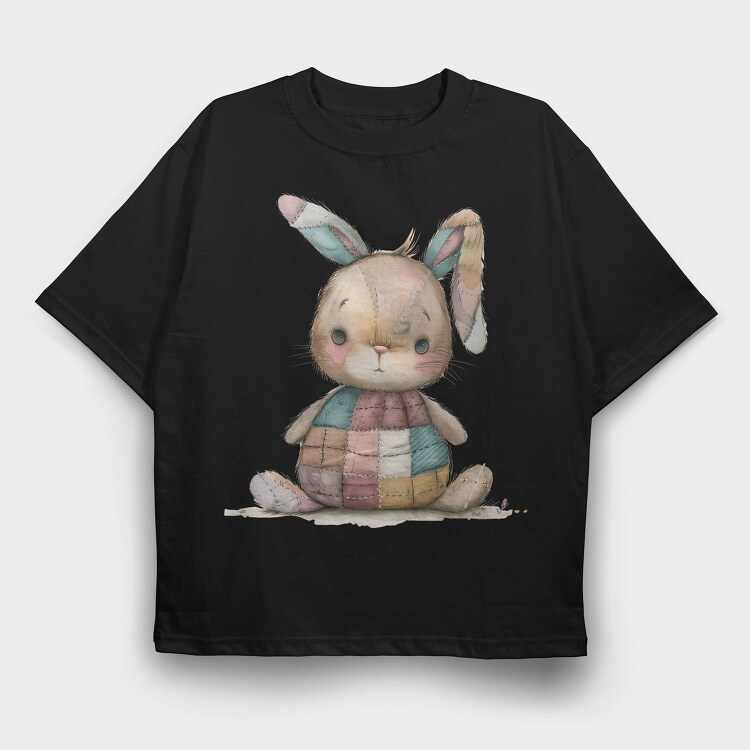 Patchwork Bunny Clipart, Tricou Oversize Barbati (Unisex)