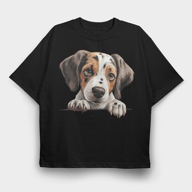 Peeking Pointer Pup, Tricou Oversize Barbati (Unisex)