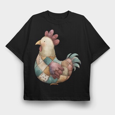 Patchwork Rooster Clipart, Tricou Oversize Barbati (Unisex)