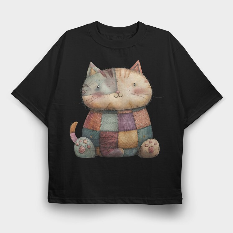 Patchwork Cat Clips, Tricou Oversize Barbati (Unisex)