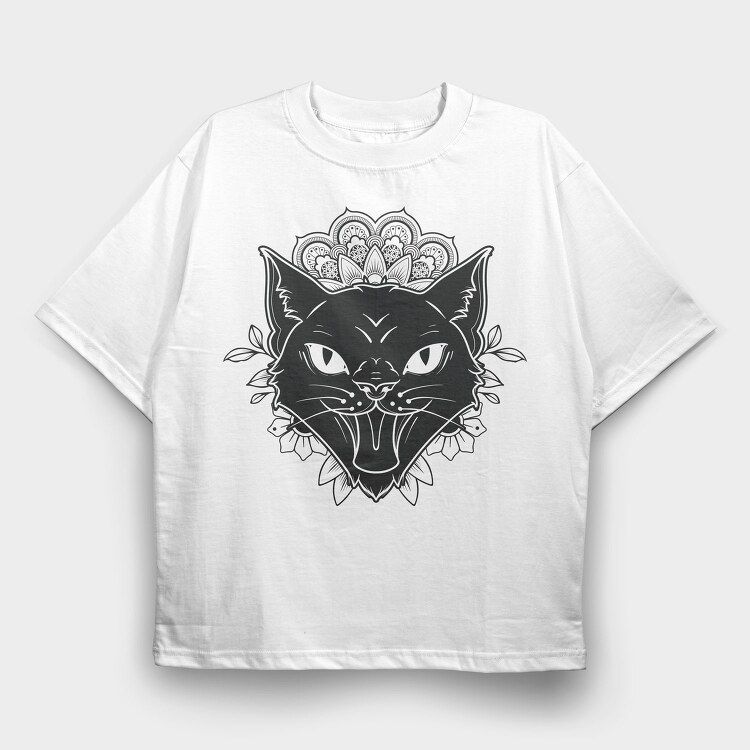 Mandala Cat Tattoo, Tricou Oversize Barbati (Unisex)