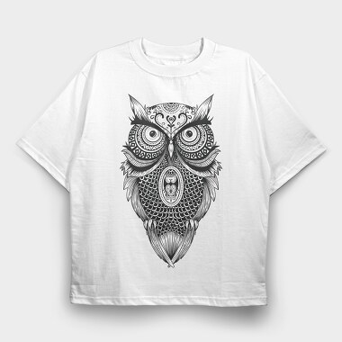 Mandala Owl Illustration 001, Tricou Oversize Barbati (Unisex)