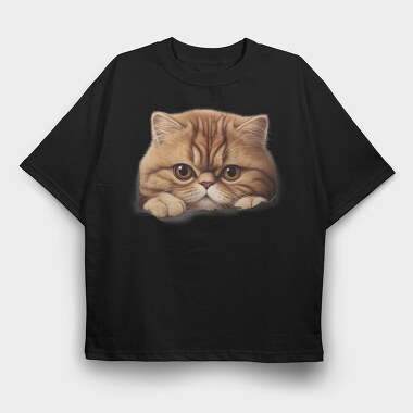 Peeping Cat Brown, Tricou Oversize Barbati (Unisex)