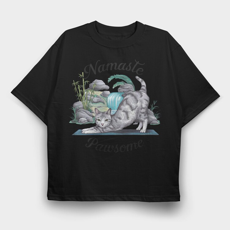 Pawsome Cat Yoga, Tricou Oversize Barbati (Unisex)