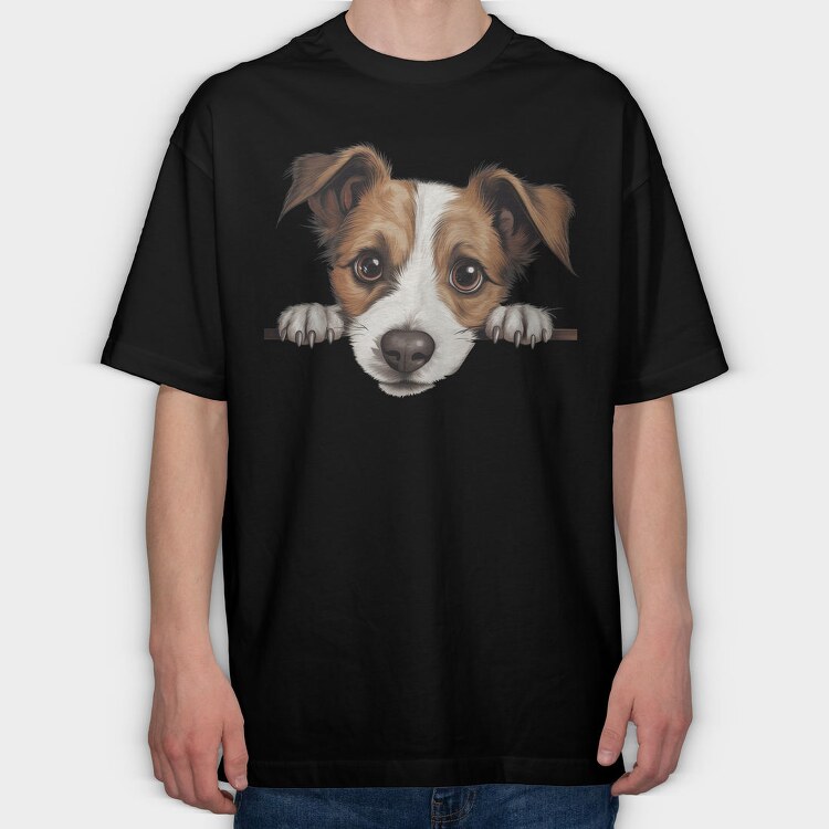 Peeking Jack Russell, Tricou Oversize Barbati (Unisex)