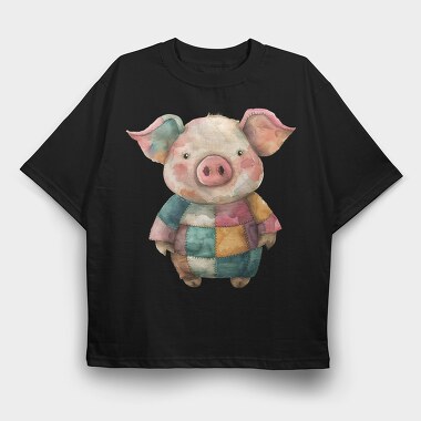 Pig Patchwork Art, Tricou Oversize Barbati (Unisex)