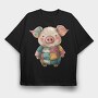 Pig Patchwork Art, Tricou Oversize Barbati (Unisex)