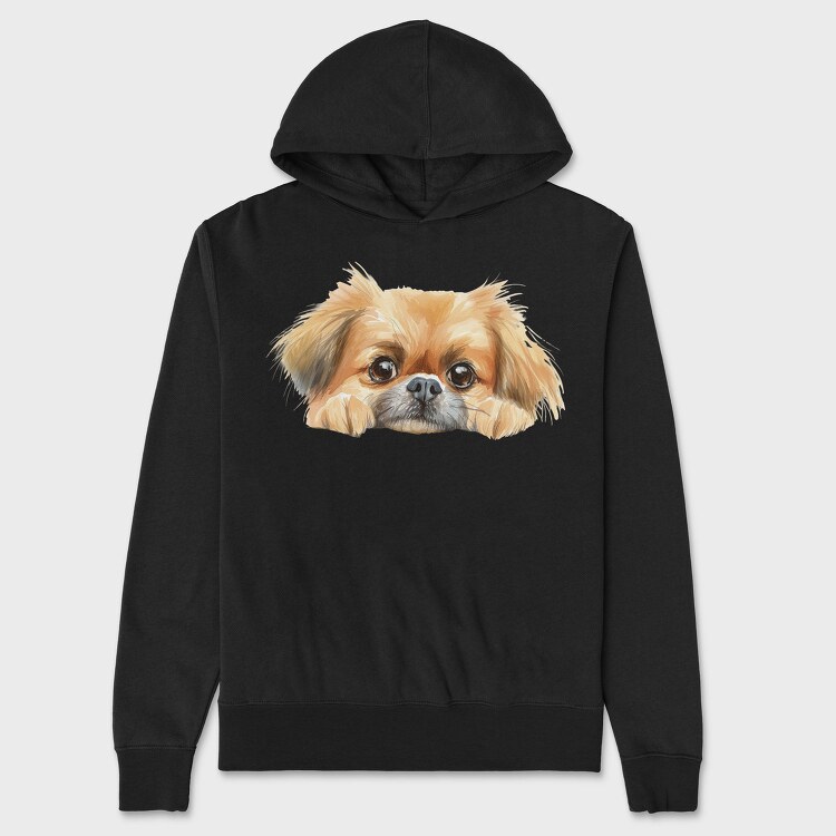 Pekingese Peeking Face, Hanorac Oversize Barbati (Unisex)