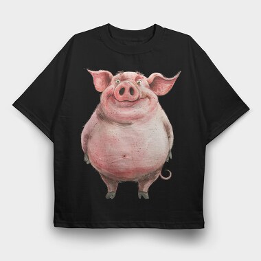 Pig Smiling Face, Tricou Oversize Barbati (Unisex)