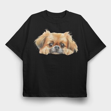Pekingese Peeking Face, Tricou Oversize Barbati (Unisex)