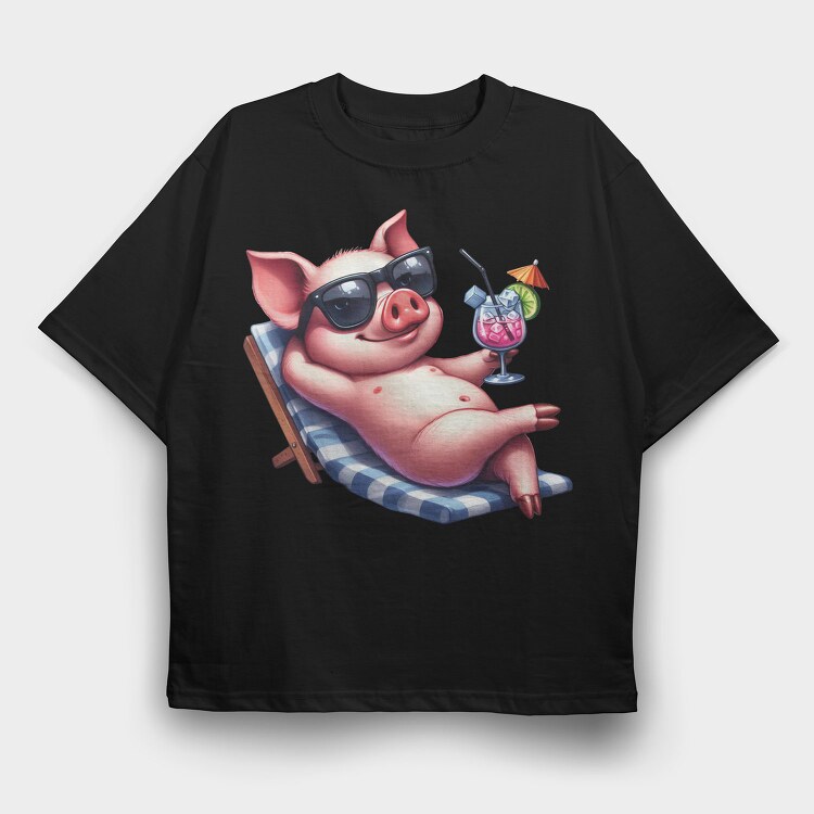 Pig Sunglasses Cocktail, Tricou Oversize Barbati (Unisex)