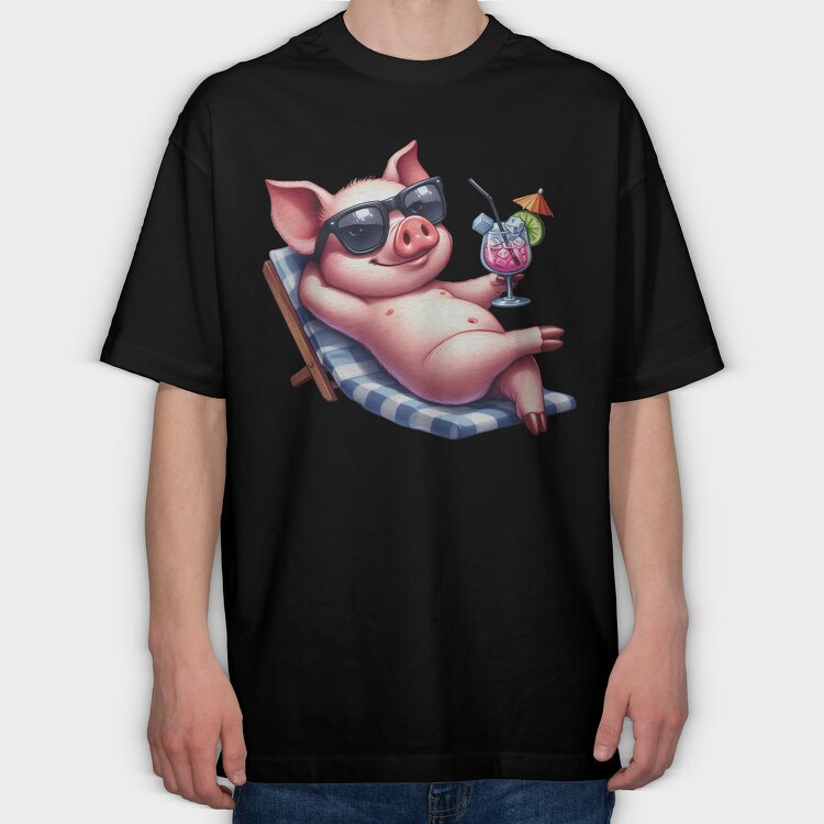 Pig Sunglasses Cocktail, Tricou Oversize Barbati (Unisex)