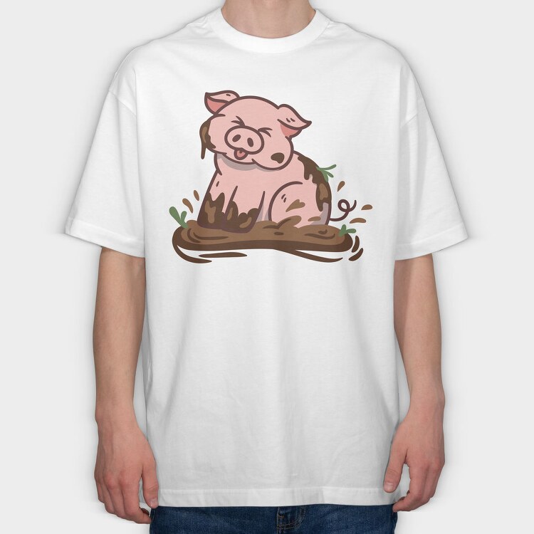 Cute Pig Mud, Tricou Oversize Barbati (Unisex)
