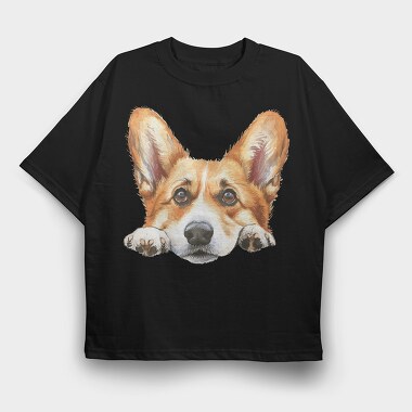Pembroke Welsh Corgi Peeking Face, Tricou Oversize Barbati (Unisex)