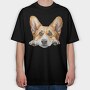 Pembroke Welsh Corgi Peeking Face, Tricou Oversize Barbati (Unisex)