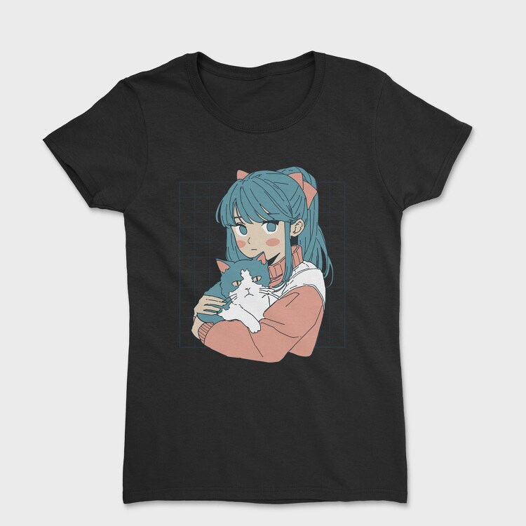 Anime Girl With Cat, Tricou Femei