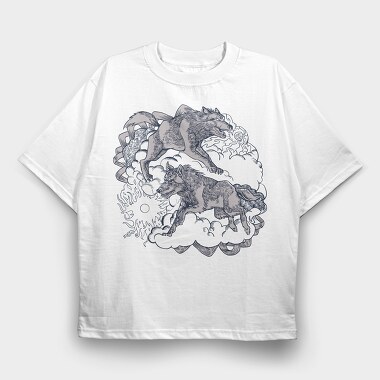 Wolves From Norse Mythology Skoll Hati, Tricou Oversize Barbati (Unisex)