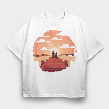 Woman And Dog Pier Footbridge, Tricou Oversize Barbati (Unisex)