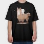 Cute Lama and Cat, Tricou Oversize Barbati (Unisex)