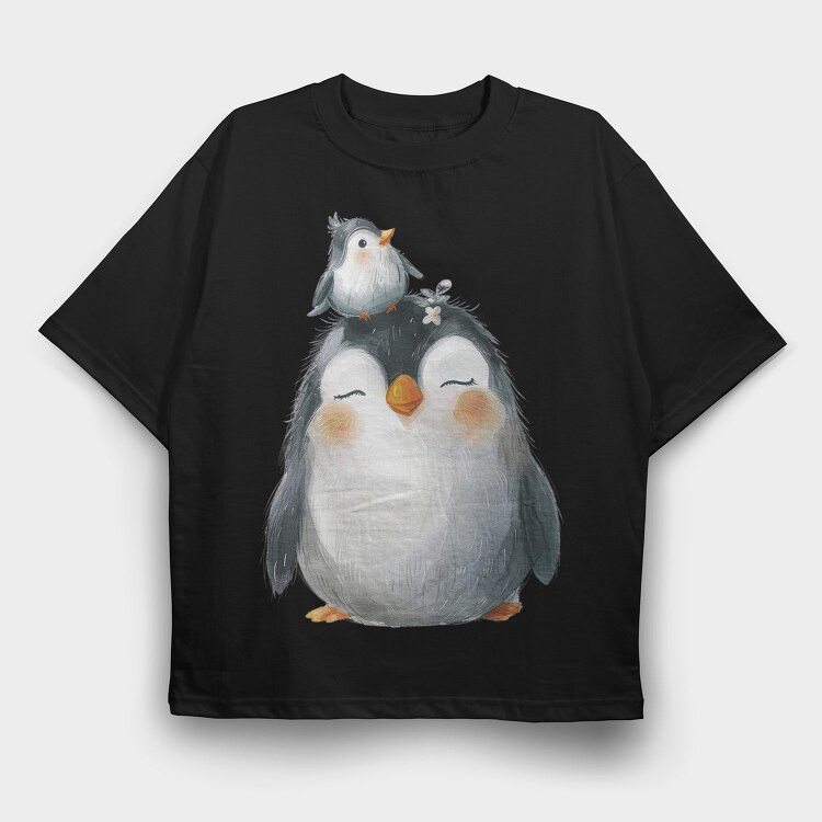 Penguin Bird Stack, Tricou Oversize Barbati (Unisex)