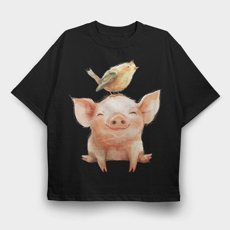 Pig Bird Stack, Tricou Oversize Barbati (Unisex)