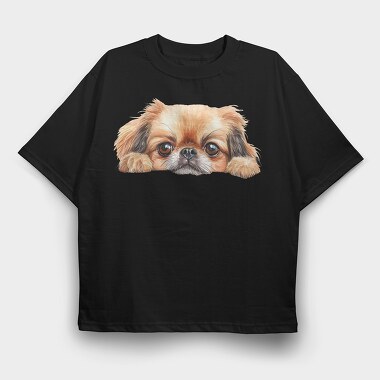 Pekinese Peeking Face, Tricou Oversize Barbati (Unisex)