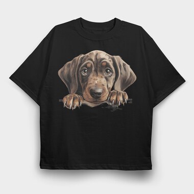Plott Hound Peeking, Tricou Oversize Barbati (Unisex)